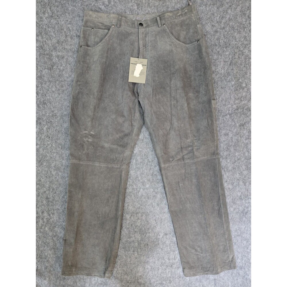New Vintage Y2K Phat Farm Gray Suede Leather Hip Hop Cargo Jeans Pants Deadstock
